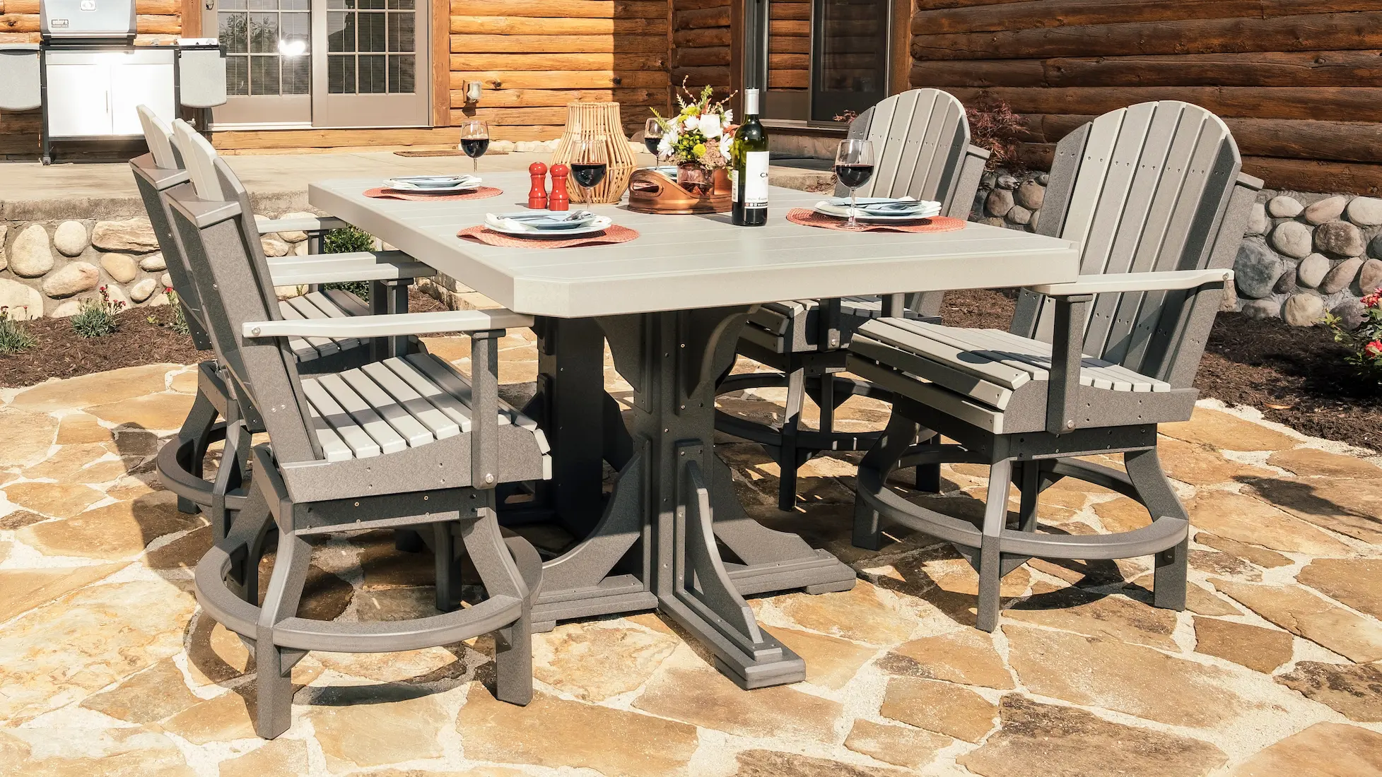 4' x 6' Rectangle Table with (4) Adirondack Swivel Chairs - Bar Height