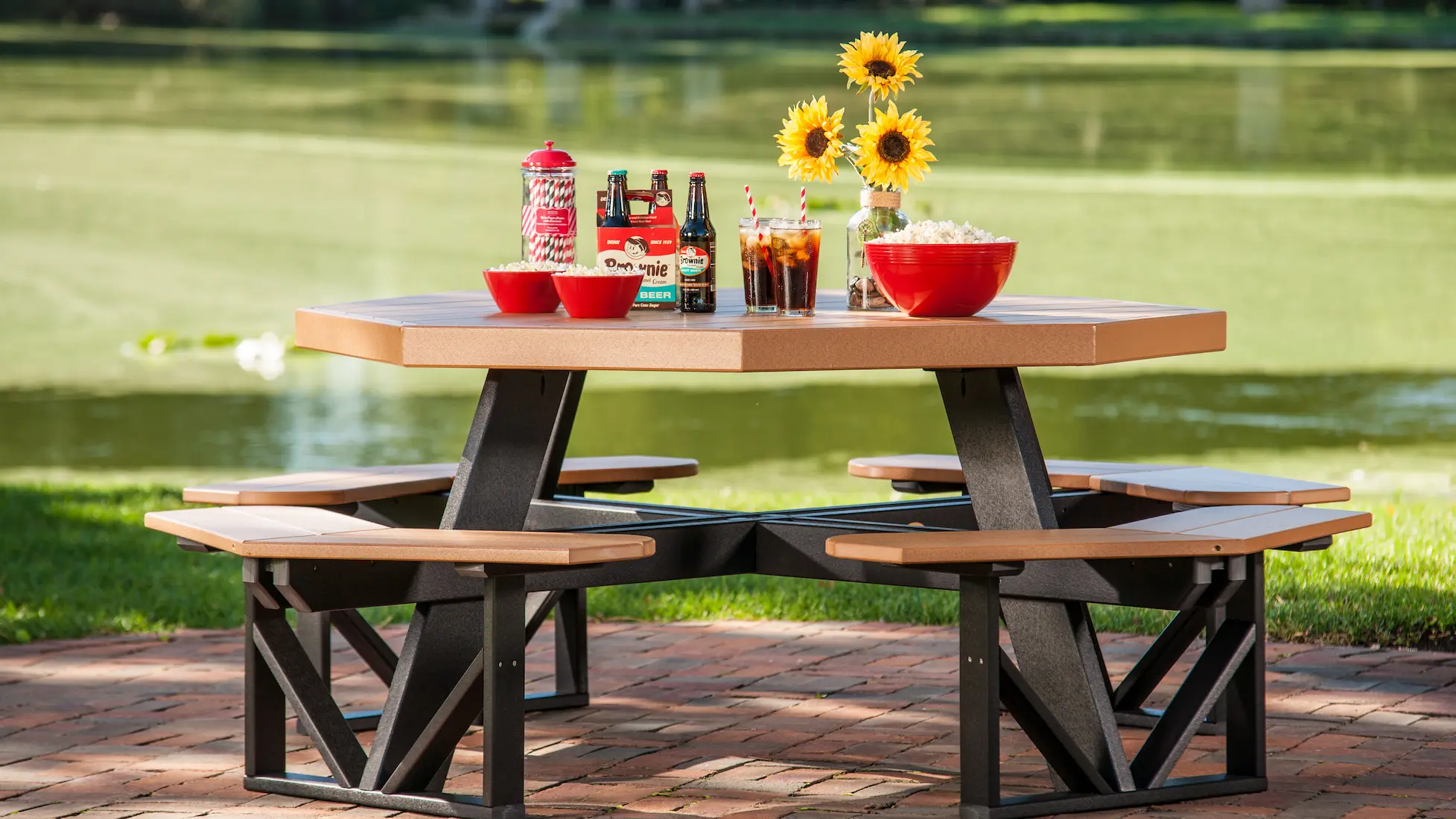 Octagon Table with Attached Benches